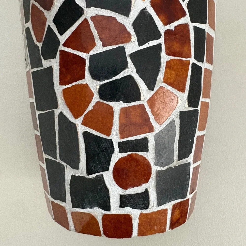Handmade Mosaic Tile Vase Terracotta Geometric Spiral Earth Tones Boho Decor 9